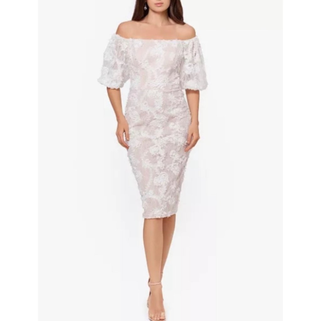 Xscape Xscape Off-The-Shoulder Lace Sheath Dress Size 4